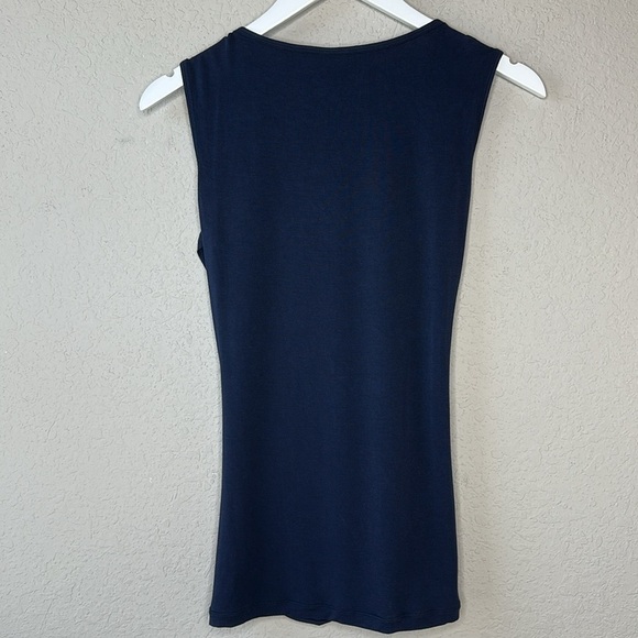 Cabi 5071 Navy Blue Sleeveless V Neck Double Drape Ruched Bodycon Top Size Small - Picture 4 of 8